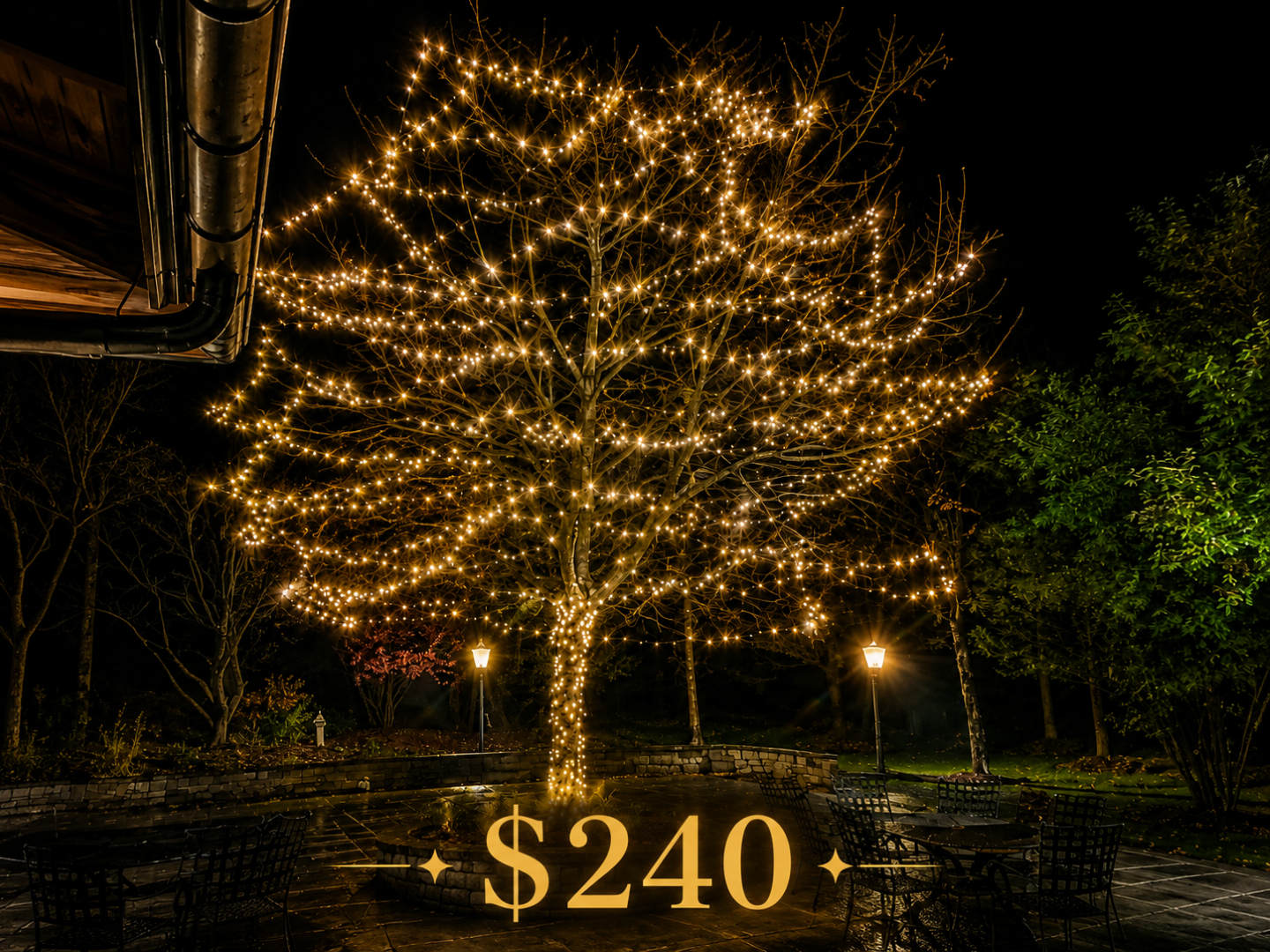 A home decorated with a custom Christmas light display